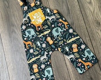 Wild One Safari Jungle Baby Romper, First Birthday Outfit, Animals Print Clothes
