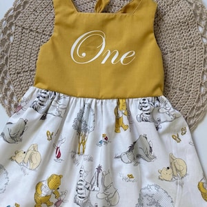 Winnie the pooh firts Birthday Dress, Baby Girls Dress, Little Girls Dress, Pooh dress Party, Baby Dress, pooh and friends Dress Toddler.