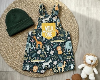 Wild One Birthday Overalls: Safari Jungle Animal Outfit, Overalls for Boys and Girls