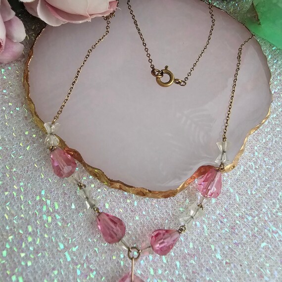 Vintage Art Deco Pink Crystal Y Lariat Necklace, … - image 2