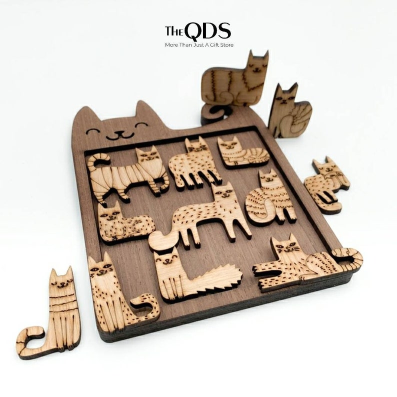 Cat Lovers Puzzle Kitten Game Wooden Tangram Cat Shape Puzzles Etsy