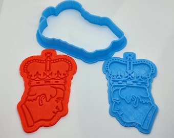 King Charles Embosser Stamp and Cutter: Coronation Cookie Set (3D Printed)