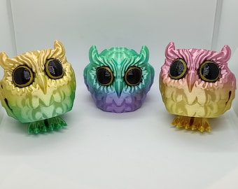 3D Printed Articulated Owl Figurine, Desk Decor