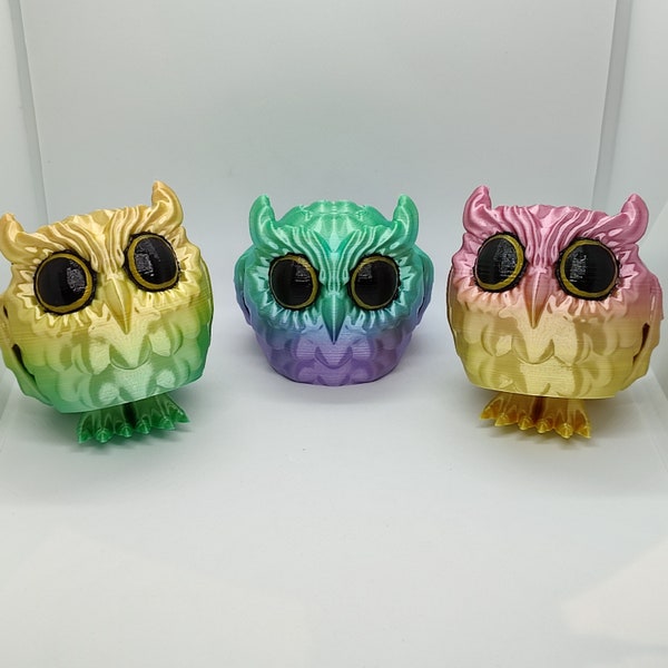 Hibou mignon, Hibou articulé, Hibou flexible, Hibou imprimé en 3D, Figurine de hibou, Décoration intérieure de hibou, Amoureux de la nature, Copain de bureau, Anxiété, Soulagement du stress, Hibou