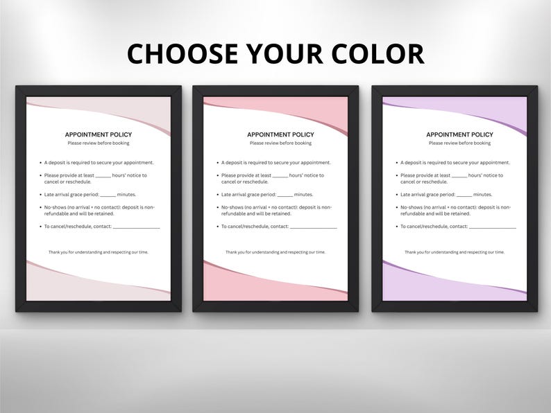 Appointment Policy Sign Printable PDF | Write-in Client Booking Policy ...