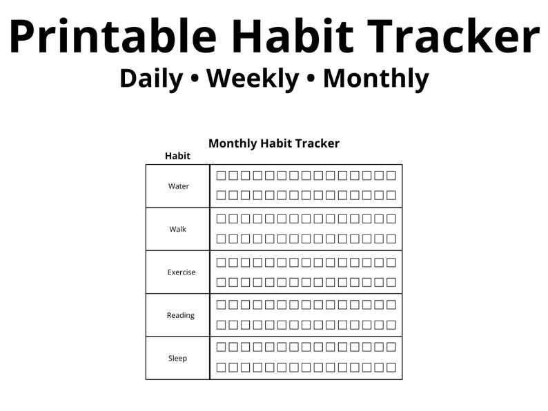 Printable Habit Tracker | Daily Weekly Monthly Planner | Minimal Black ...