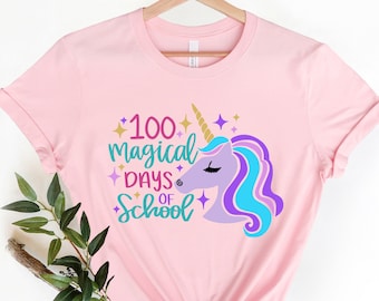 100 Magical Days Shirts, 100th Magical Days Shirts, Unicorn Shirts, 100th Day Of School Celebration, Girls 100 Days Of School T-Shirt