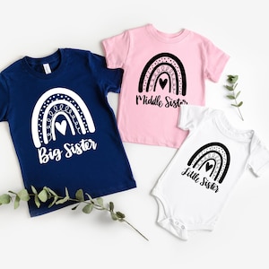 Grote Zus shirt, middelste zus shirt, kleine zus shirt, zus shirts, zwangerschap aankondiging, baby aankondiging shirt, bijpassende broer of zus shirt