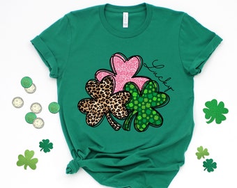 Shamrock Shirt, Shamrock St Patricks Day Shirt, Leopard Shamrock Shirt, Glitter Shamrock Tee, Glitter Shamrock Shirt ,Cute St Patrick Tee,