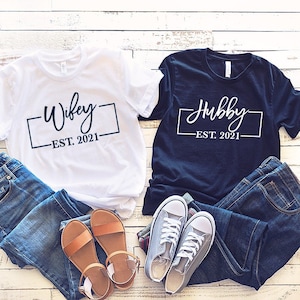Hubby Wifey Shirts, Honeymoon Shirt, Just Married Shirt, Engagement Shirt, Wedding Shirts, Bridal Gift Engagement, Husband And Wife Shirts