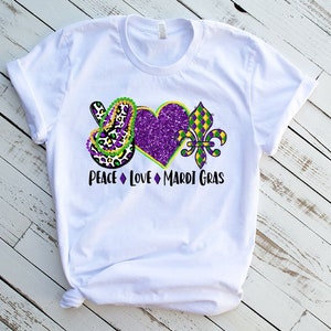 Peace Love Mardi Gras Shirt, Mardi Gras Shirt, Peace Shirt, Love Shirt, Mardi Gras T shirt, Mardi Gras Tee, Mardi Grass Glitter