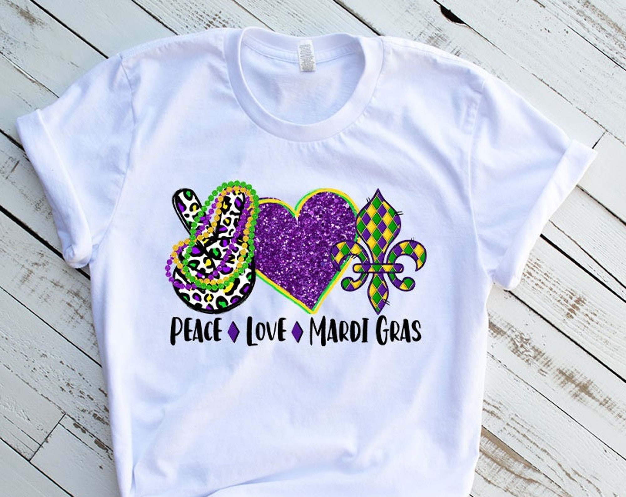Peace Love Mardi Gras T-Shirt Peace Love Mardi Gras T-Shirt