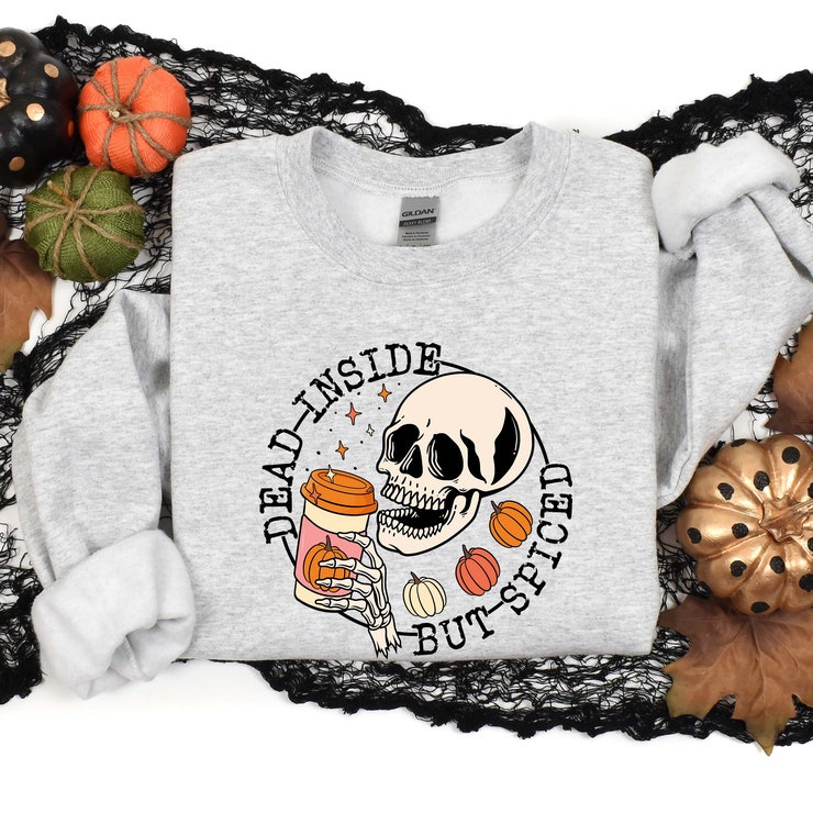 Dead Inside But Spiced Sweatshirt,Dead Inside Shirt,Skeleton Halloween Shirt,Skeleton Halloween Sweatshirt,Funny Halloween Shirt
