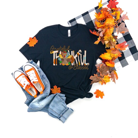 Thankful Grateful Blessed Shirts Black T-Shirts T-Shirt Thankful Grateful Blessed Shirts Black T-Shirts T-Shirt