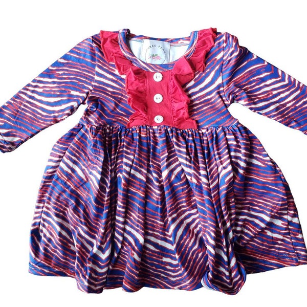 Mafia Zubabez long sleeve twirl dress. Red white and blue.  Buffalo football. Bummies under baby size