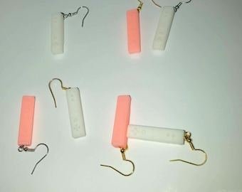 Wii remote earrings pink and white with gold or silver colored hooks