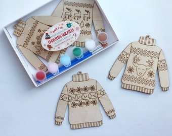 Paint-Your-Own Christmas Sweater Ornaments Holiday Craft Kit