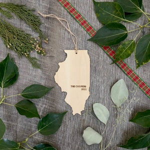 Personalized Wood State Map Ornament - Illinois Custom Engraved Christmas Ornament