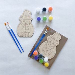 Halloween Craft Kit | Paint-your-own Halloween Cat and Pumpkin | Halloween Party Favor