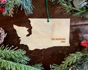 Personalized Wood State Map Ornament - Washington Custom Engraved Christmas Ornament