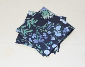 Servilletas de algodón 100% con estampado floral azul (juego de 2 servilletas cuadradas de tela)