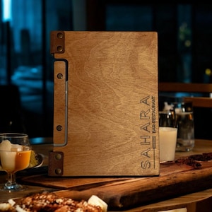 Drewniana okładka A5, Menu koktajlowe z logo, Uchwyt na menu, Okładka na menu wina, Drewniany uchwyt na menu, Folder na menu wina, Drewniane menu, Okładka na menu
