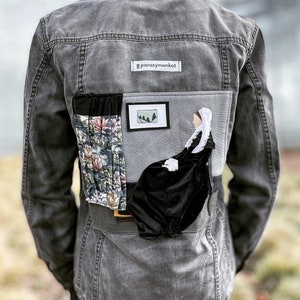 Whistler's Mother upcycling custom denim jacket jeans textile art zerowaste art slow usa mr. bean image 1