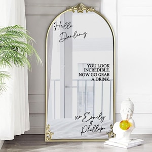 Wedding Mirror Decals | Hello Darling | You Look Incredible, Now Go Grab a Drink xo The Host | Customizable Names Mirror Window Sign Decal