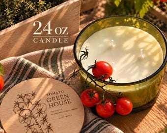 Tomato Greenhouse Soy Candle, Fresh Tomato Leaf Scent, 24 oz Hand-Poured (Optional Gift Box)