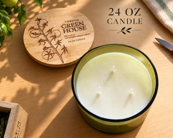 Tomato Greenhouse Soy Candle, 24 oz 3 Wick, Fresh Leaf Scent,  Fall Host Gift