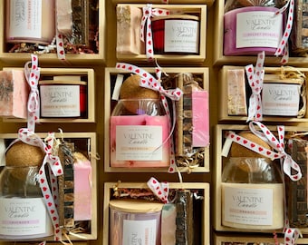 Valentine Candle Gift Set, Handmade Soy Candle & Soap Gift, Romantic Spa Gift Box for Her