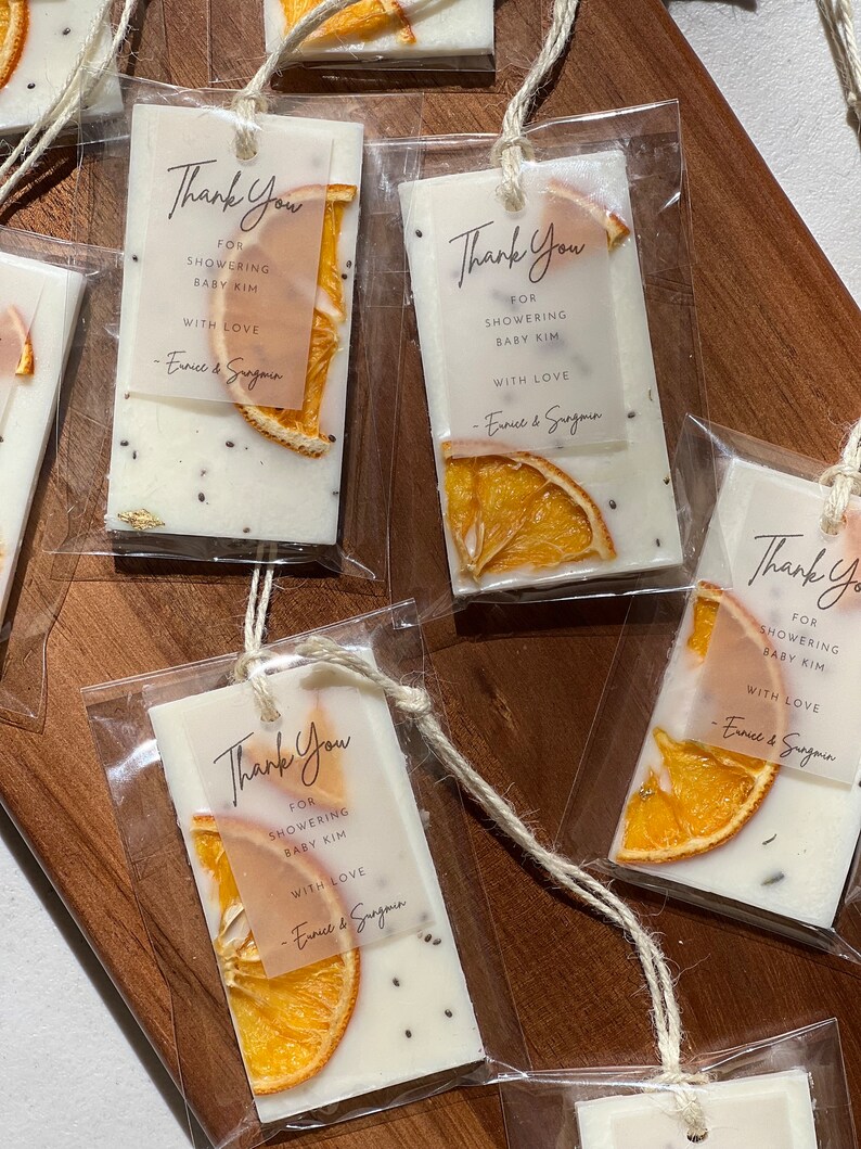 Burnt Orange Wedding Favors, Personalized Soy Wax Melts With Dried