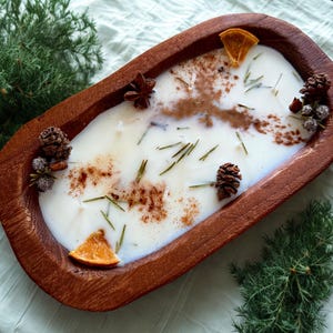 Farmhouse Christmas Candle: Wooden Dough Bowl Soy Candle