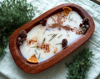 Farmhouse Christmas Candle: Wooden Dough Bowl Soy Candle