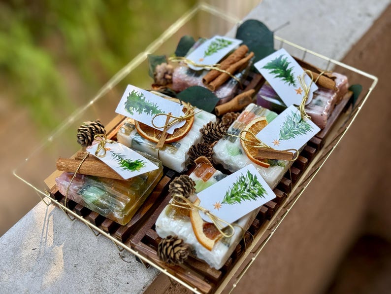 Christmas Soap Gift on Wooden Soap Dish Christmas Soap Party Favors