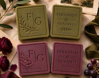 Custom Wedding Soap Favors, Personalized Olive & Plum Vintage Design