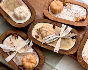 Wooden dough bowl Thanksgiving Candles, autumn decorations, fall decor, Thanksgiving candle, pumpkin gift candle, Fall host gift