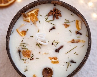 Coconut Shell Christmas Candle Gift Box: Natural Scented Soy Wax Candle