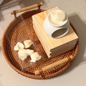 Ceramic wax melter with soy wax melts, cozy home fragrance and aromatherapy setup