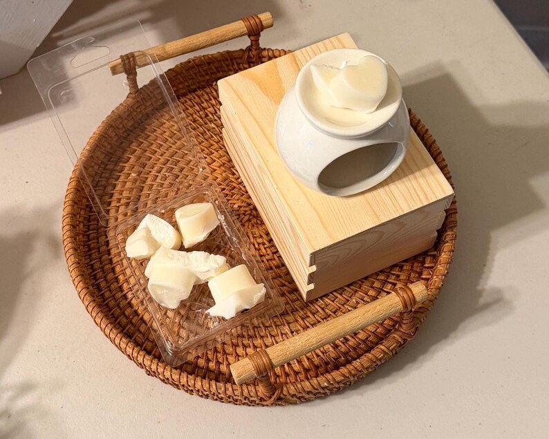 Ceramic wax melter with soy wax melts, cozy home fragrance and aromatherapy setup