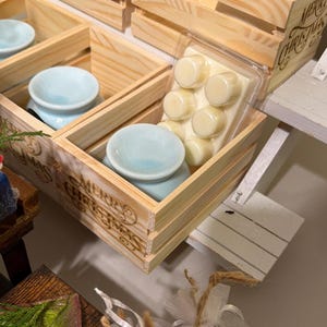 Wax melter and soy wax melts packaged in wooden box, ready to gift home fragrance set