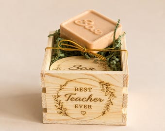 Personalized Teacher Graduation Gift Box, Engraved Keepsake, Handmade Soap & Candle Set