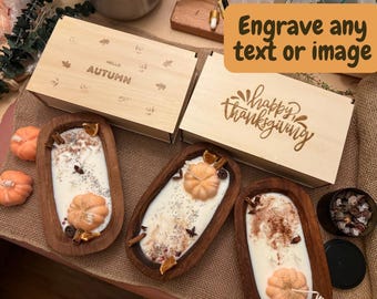 Pumpkin Soy Candle in Wooden Dough Bowl: Autumn Home Decor