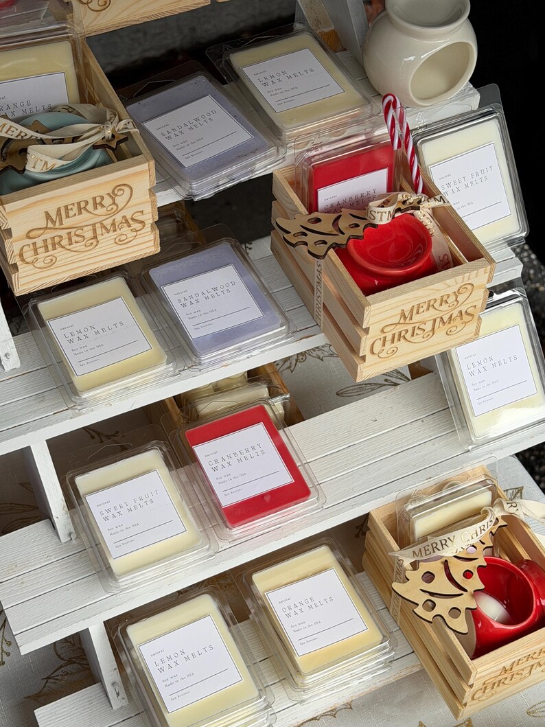Multiple wax melts and wax melter sets arranged neatly, ready to use home fragrance