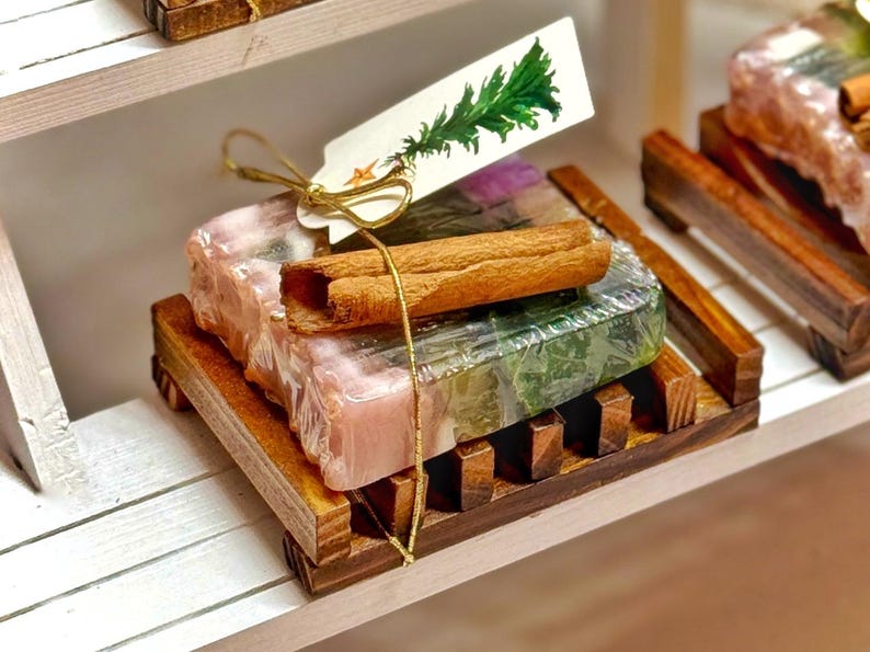 Christmas Soap Gift on Wooden Soap Dish Christmas Soap Party Favors