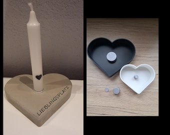 Casting mold heart with candle holder 2 sizes 4 variants