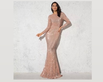 long sleeve sequin maxi dress