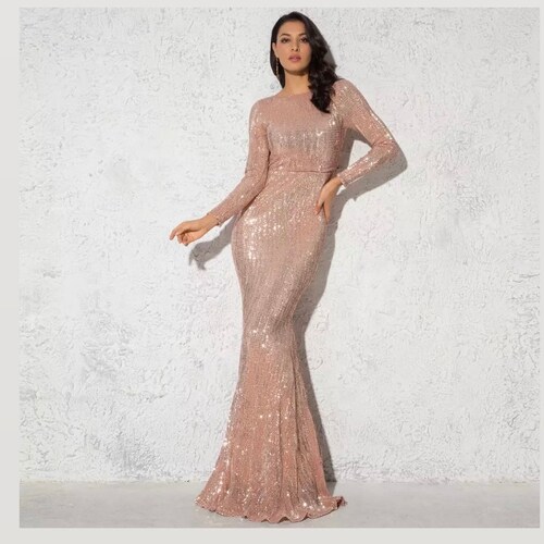 Elegant Modest Long Sleeve Sequin Maxi 