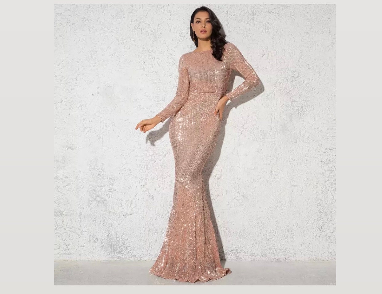 Elegant Modest Long Sleeve Sequin Maxi 