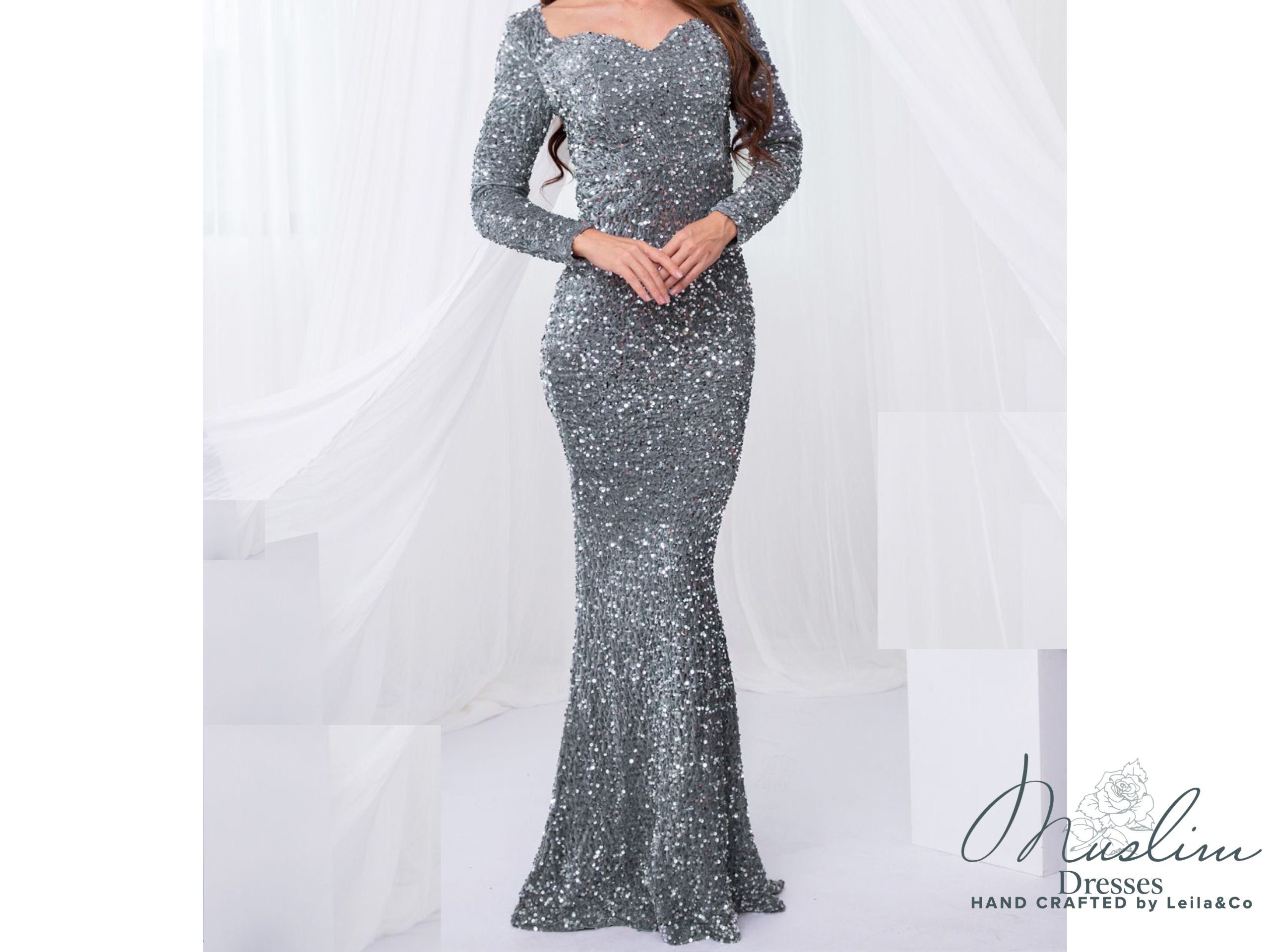 Long Sleeve Dress Stretch Mermaid Grey 